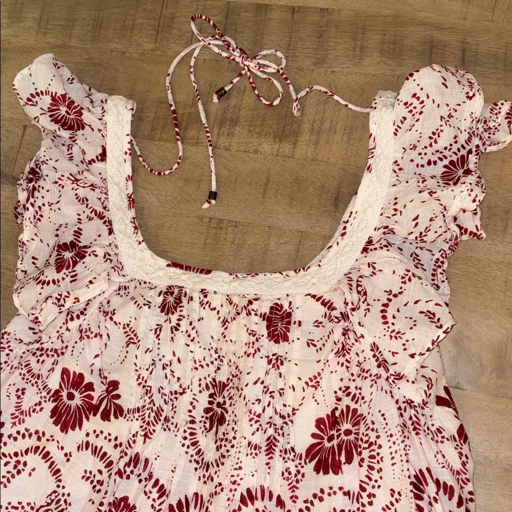 Anthropologie Maeve Flutter-Sleeve Babydoll Mini Dress Raspberry Floral Medium - Picture 3 of 8